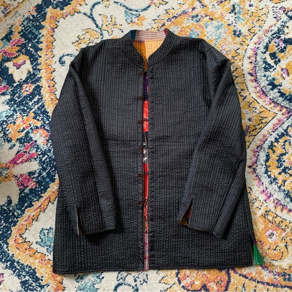 Met Museum Ikat Silk Patchwork Reversible Jacket Boho Art Jacket L - Picture 5 of 6